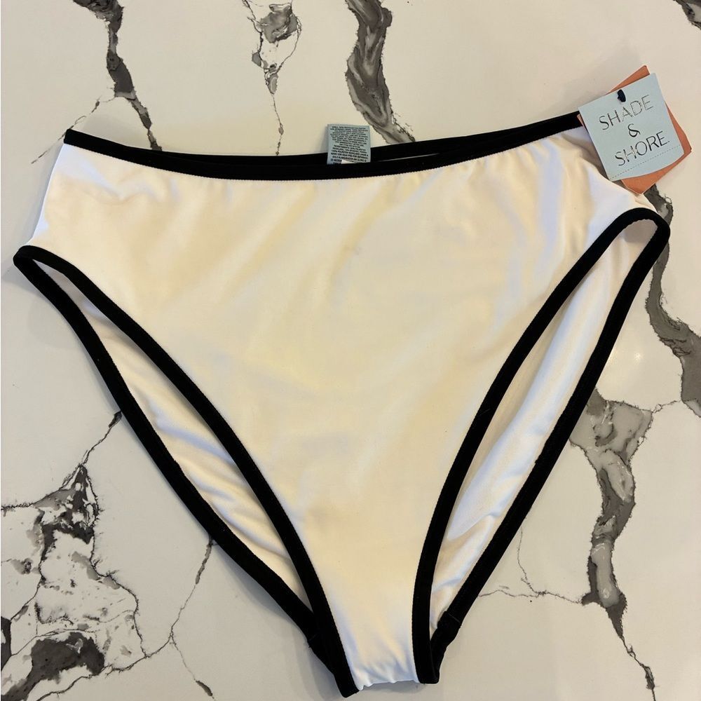Shade & Shore Cream Bikini Bottom with Black Trim